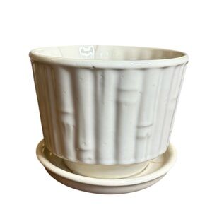 Vintage McCoy Bamboo Planter w/ Saucer | Ivory | Repaired | 5.5" Tall